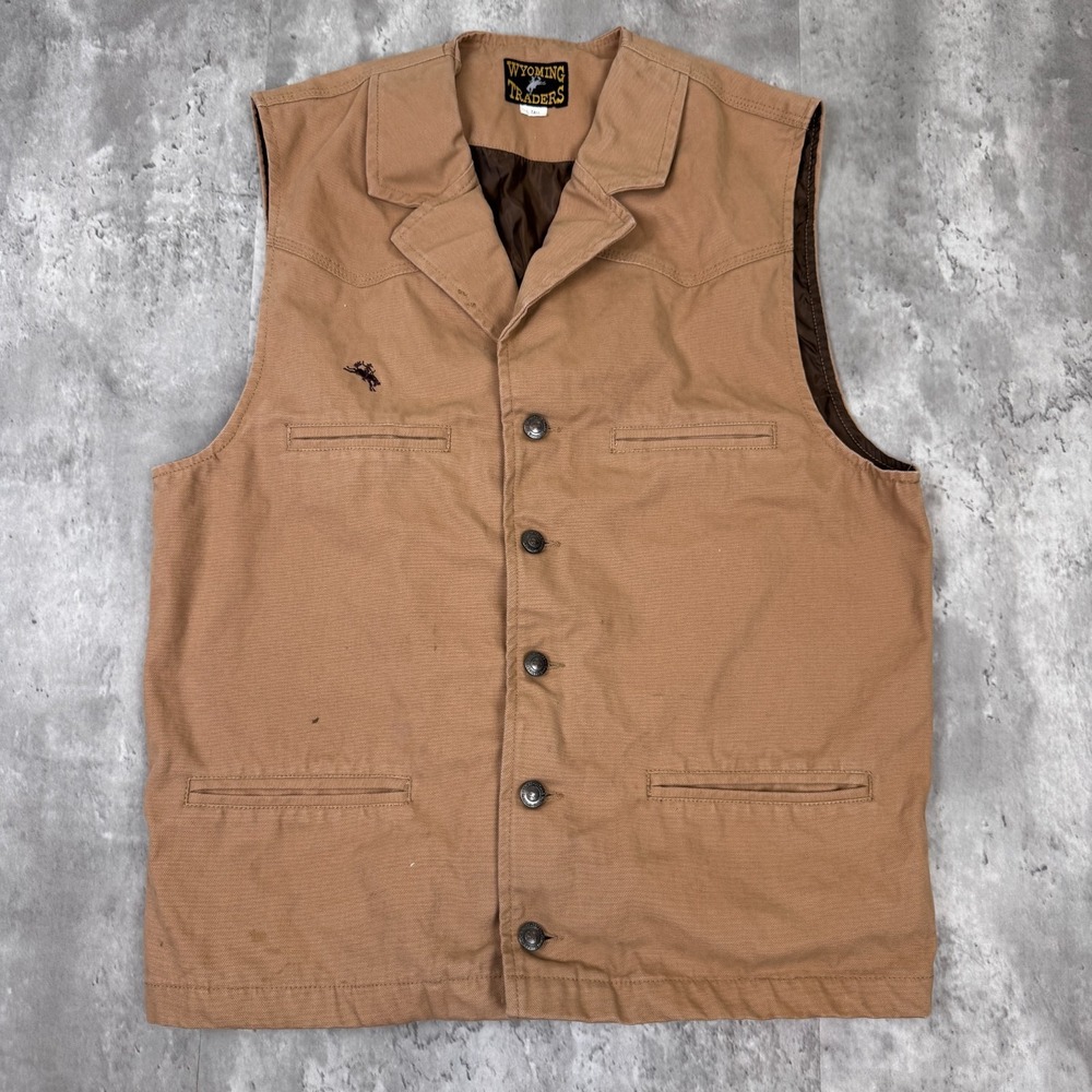 Wyoming Traders Vest Mens L Tall Bronco Canvas Western Cowboy Workwear Utility